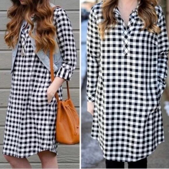 J.Jill Black&White Gingham Tunic Shift Dress Sz.M - Picture 3 of 14